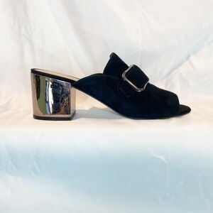Marc Fisher Mfrima Suede Mules With Mirrored Block Heel; Black; Size – 10W